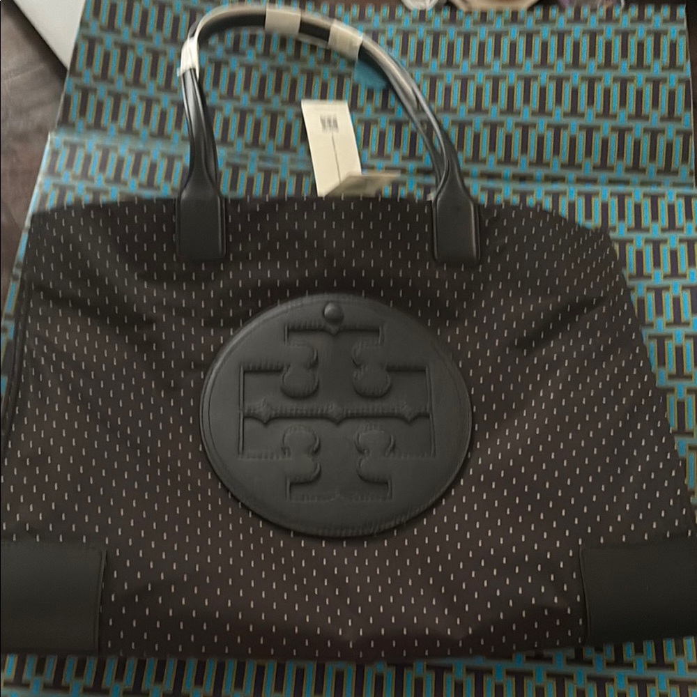 Tory Burch Large Ella Black and White patterned Tote Bag